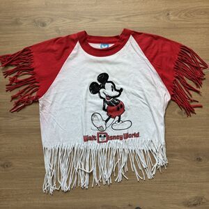 Vintage 80s Disney Disneyland Mickey Mouse Fringe T-Shirt Wmn L Made In USA